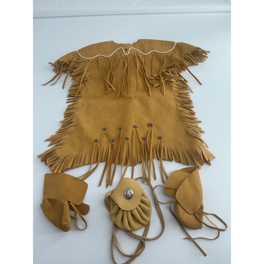 American Girl Kaya Meet Outfit Fringed Dress Moccasins & homemade Medicine Bag